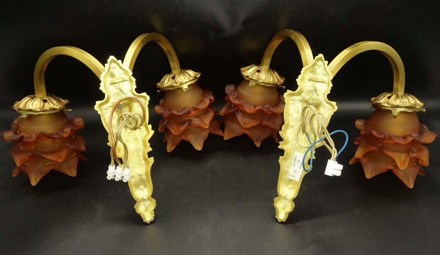 Pair of Louis XVI style wall lights from Lucien GAU, Paris - gilt bronze