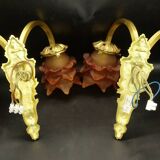 Pair of Louis XVI style wall lights from Lucien GAU, Paris - gilt bronze