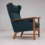 1970s, Danish high back armchair, furniture wool, solid oak wood.