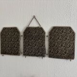 Miroir vintage 1920 triptyque barbier Art Déco cristal hexagone- 33 x 78 cm