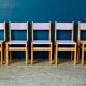 Vintage 1970s octagonal children's table in beech and lilac formica, with 5 chairs.