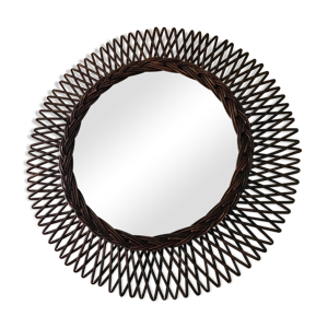 Miroir soleil en rotin