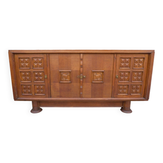 Brutalist art deco solid oak sideboard