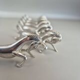 Set of 6 vintage silver metal knife rests - horse motif