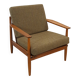 Teak Scandinavische fauteuil met bruin stoffen kussens, stoel 2