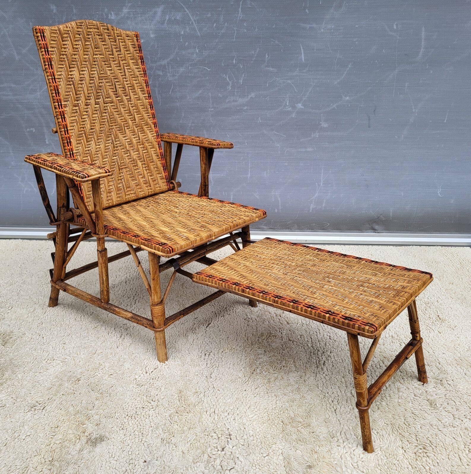 Riviera chaise longue • Art Deco • red and black rattan