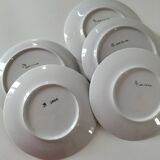 5 hand-painted dessert plates with stylised fruit designs.