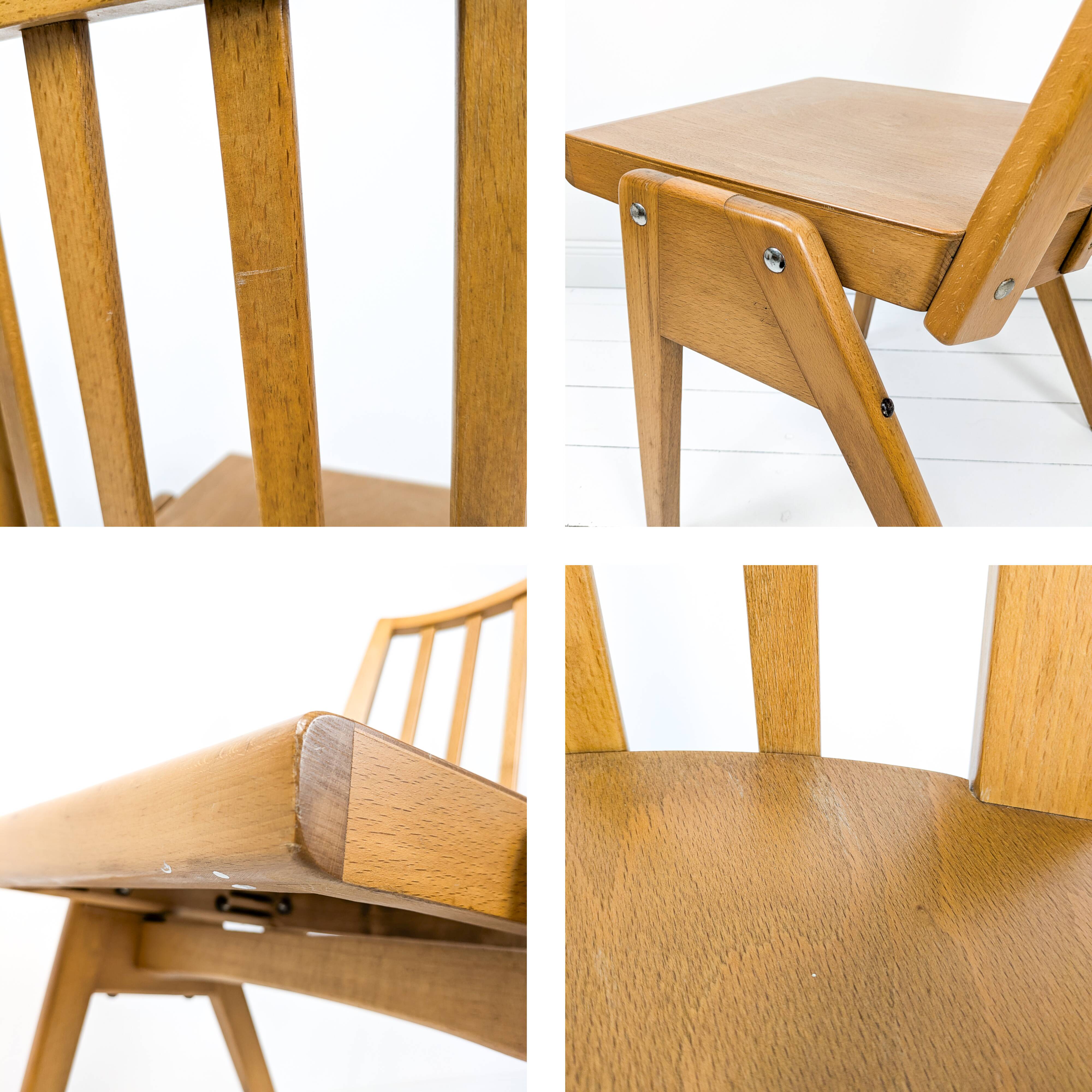 Set of 4 Danish Design Mid Century Wooden Stacking Chairs Streben Vintage Skandi Wooden Chair