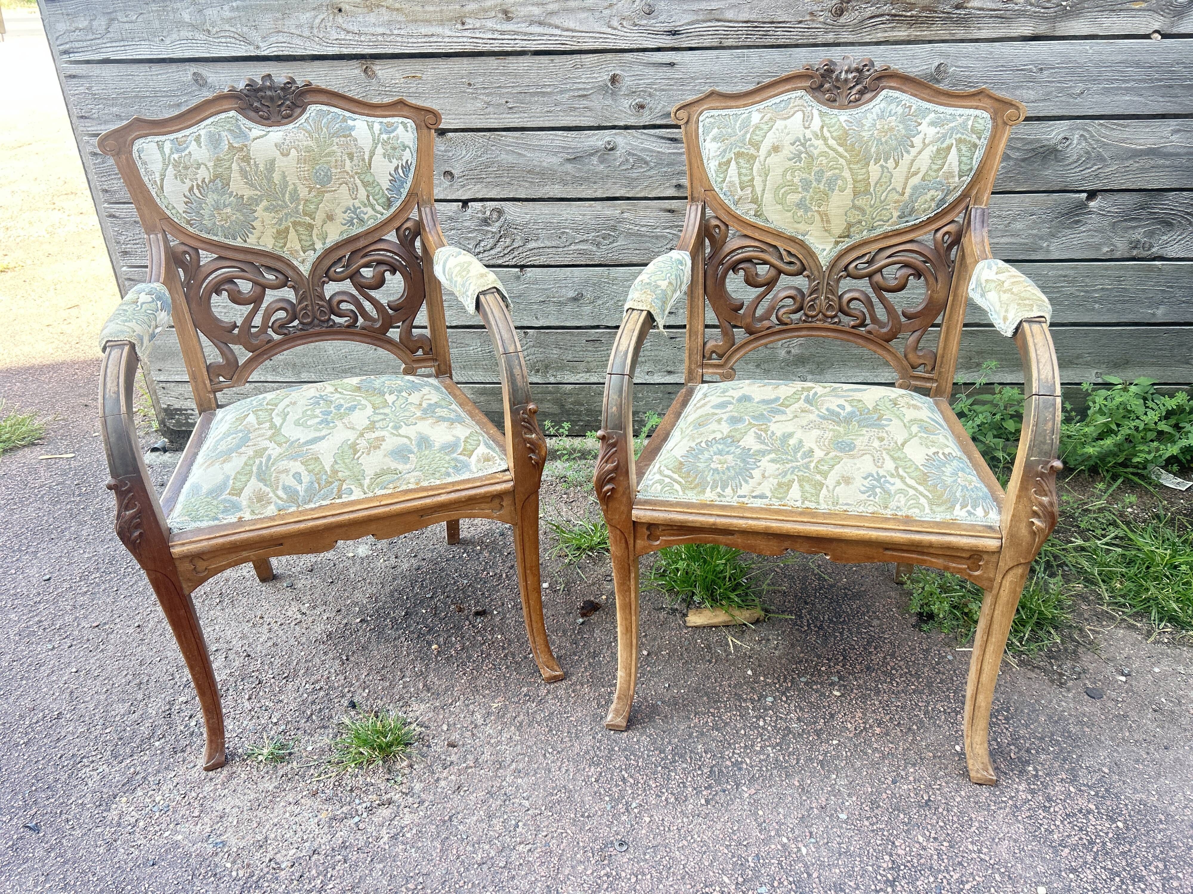 Paire de fauteuils et paire de chaises Art Nouveau