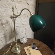 antique brass desk lamp – green shade – adjustable arm