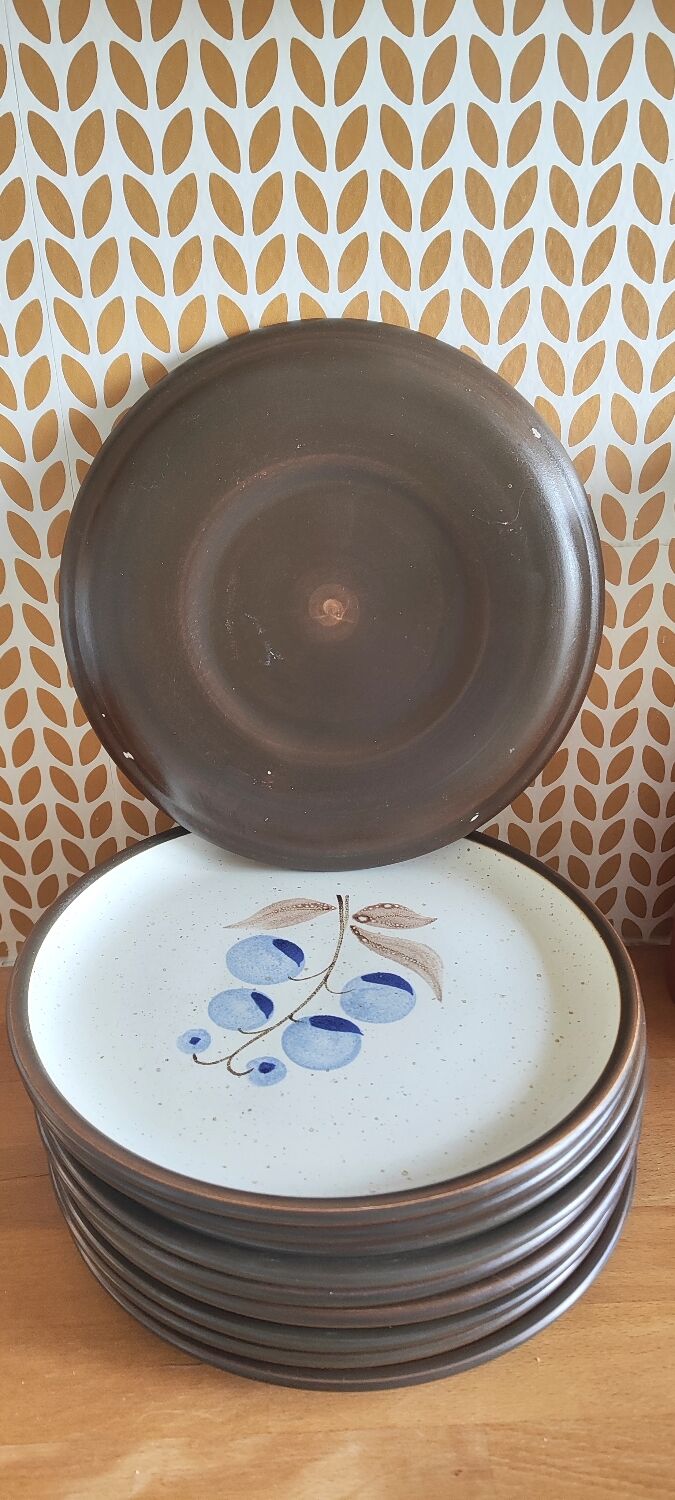 Vintage stoneware plates illustration of currants hand-painted