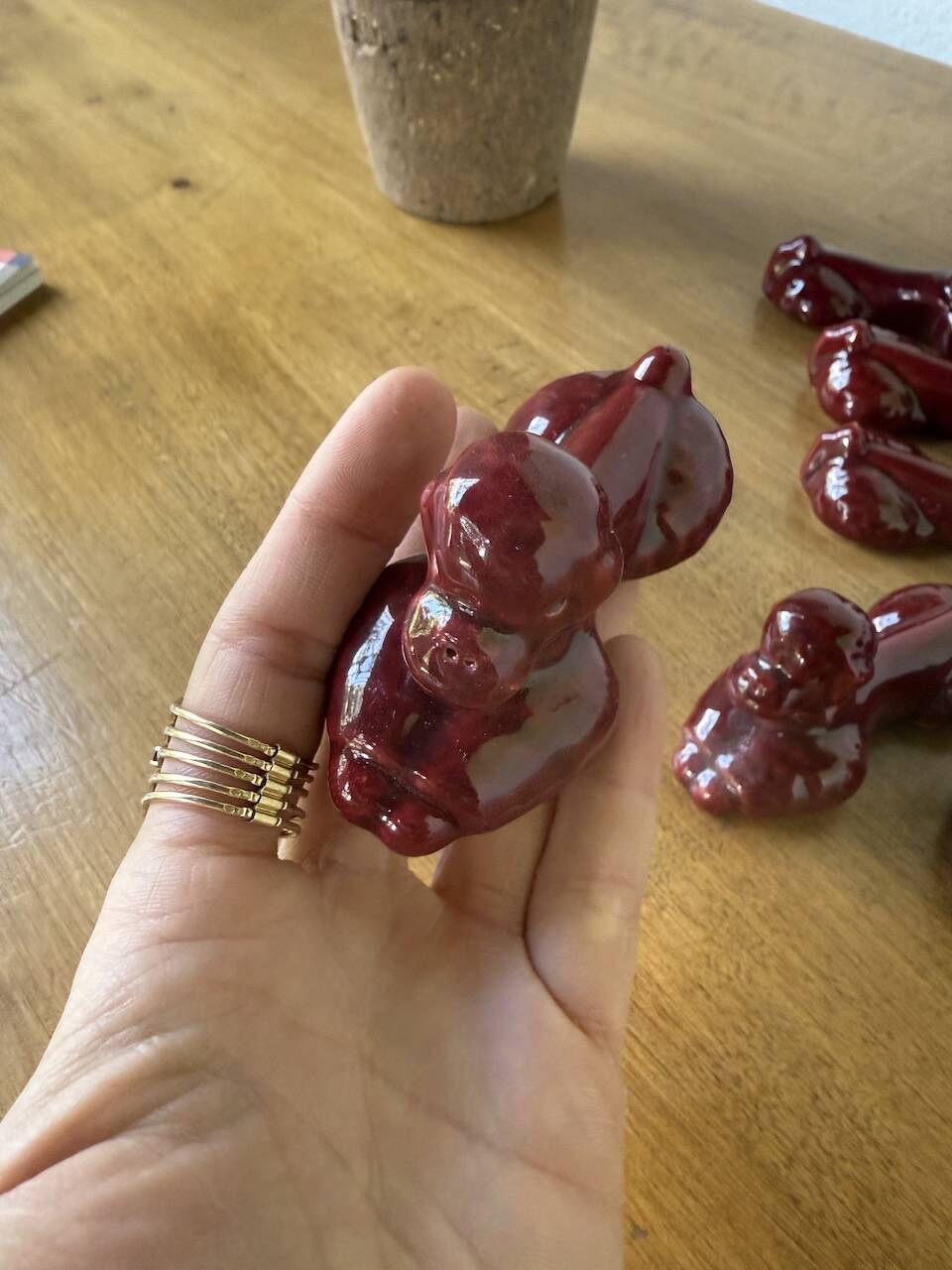 Red poodle ceramic knife holder