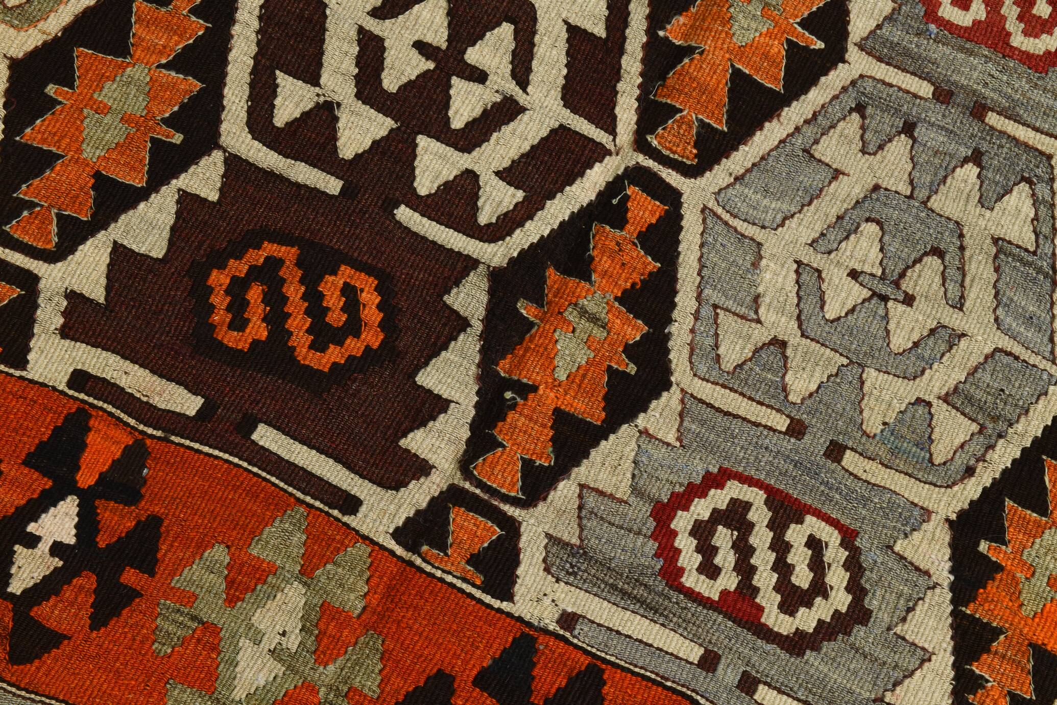 Light Green & Orange Tribal Turkish Kilim Rug, 141x305Cm