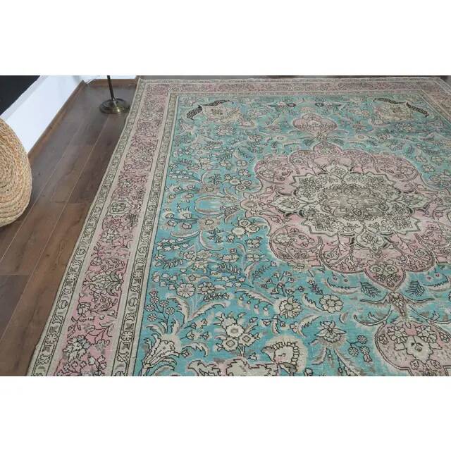 ❤1970s Vintage Persian Handmade Wool Cotton Blue Area Rug❤ 302x376