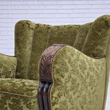 1950s, Danish relax chair, furniture velour, oak wood.