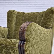 1950s, Danish relax chair, furniture velour, oak wood.