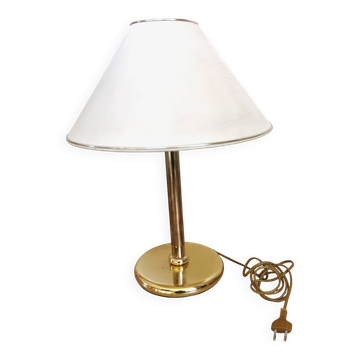 Lampe de table vintage en laiton avec abat-jour en tissu, lampe de chevet style milieu du siècle