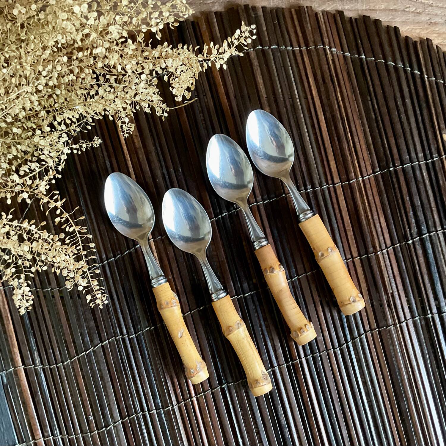 4 petites cuillères bambou vintage
