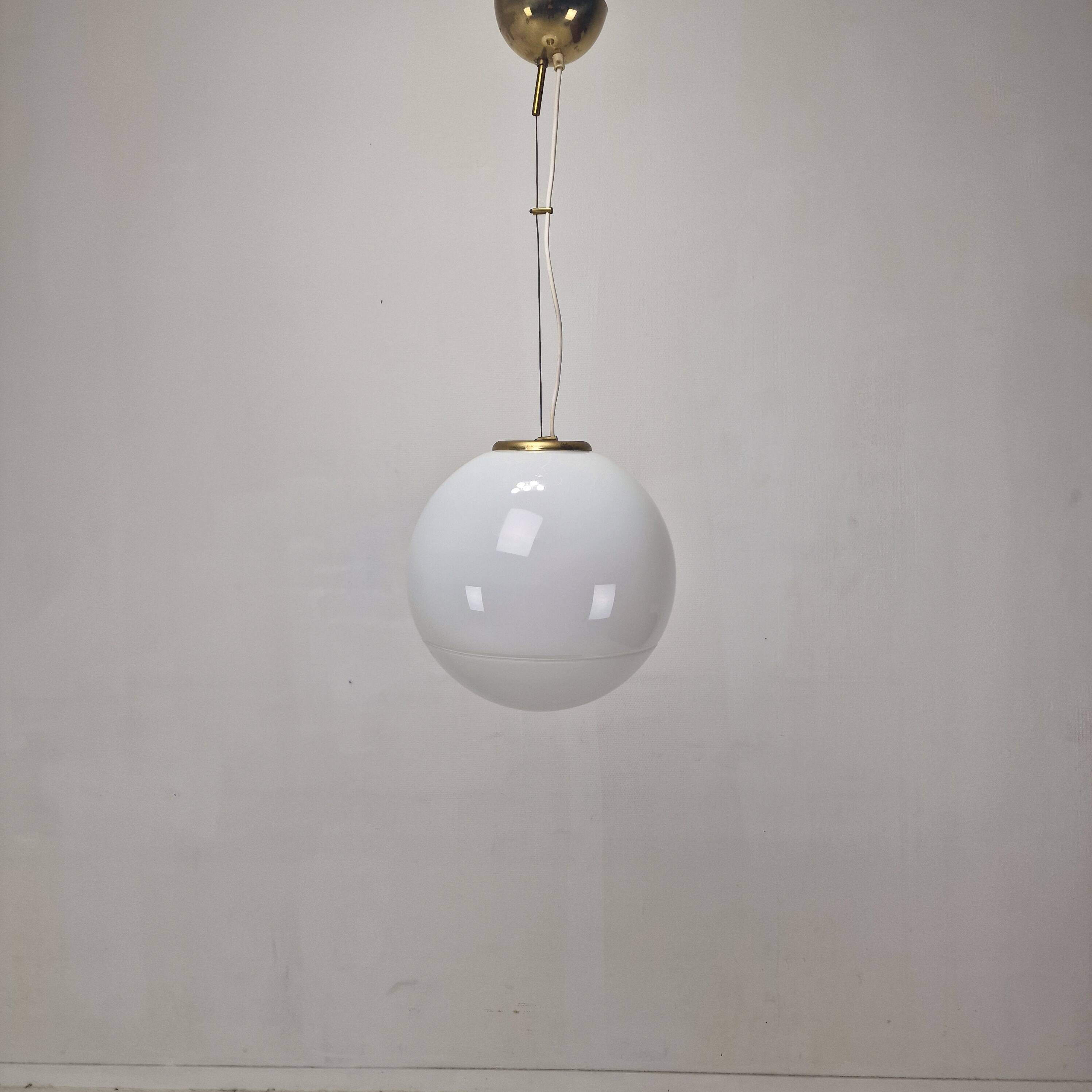 Italian Murano Glass Globe Chandelier with Brass Accents, 1970s