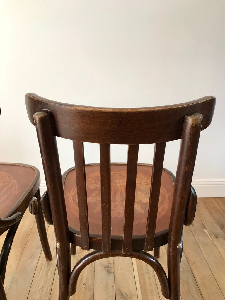 Pair of baumann bistro chairs in bent wood with early twentieth century design