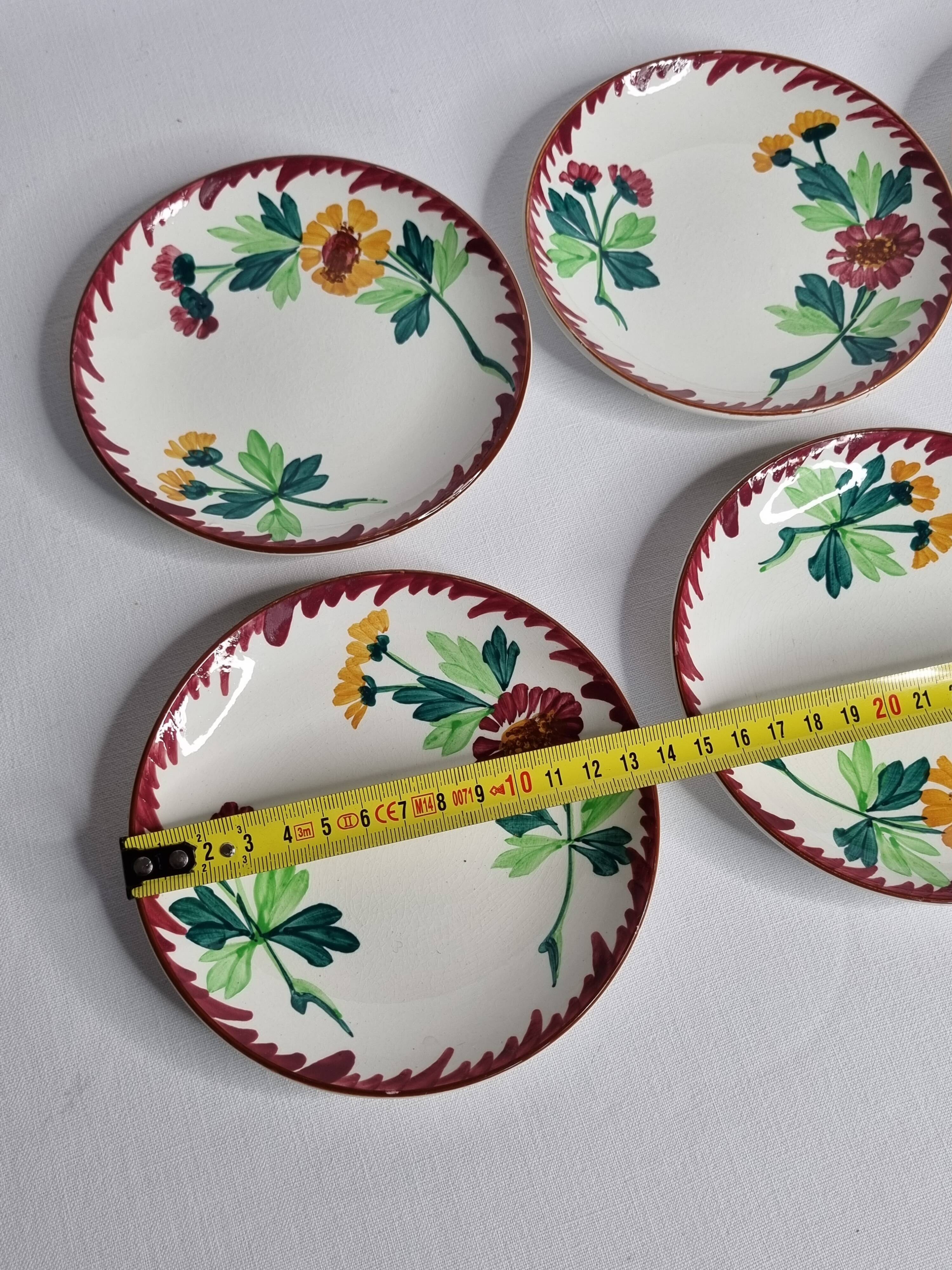 Set of 6 old Sarreguemines earthenware dessert plates, Colmar decor, 1920
