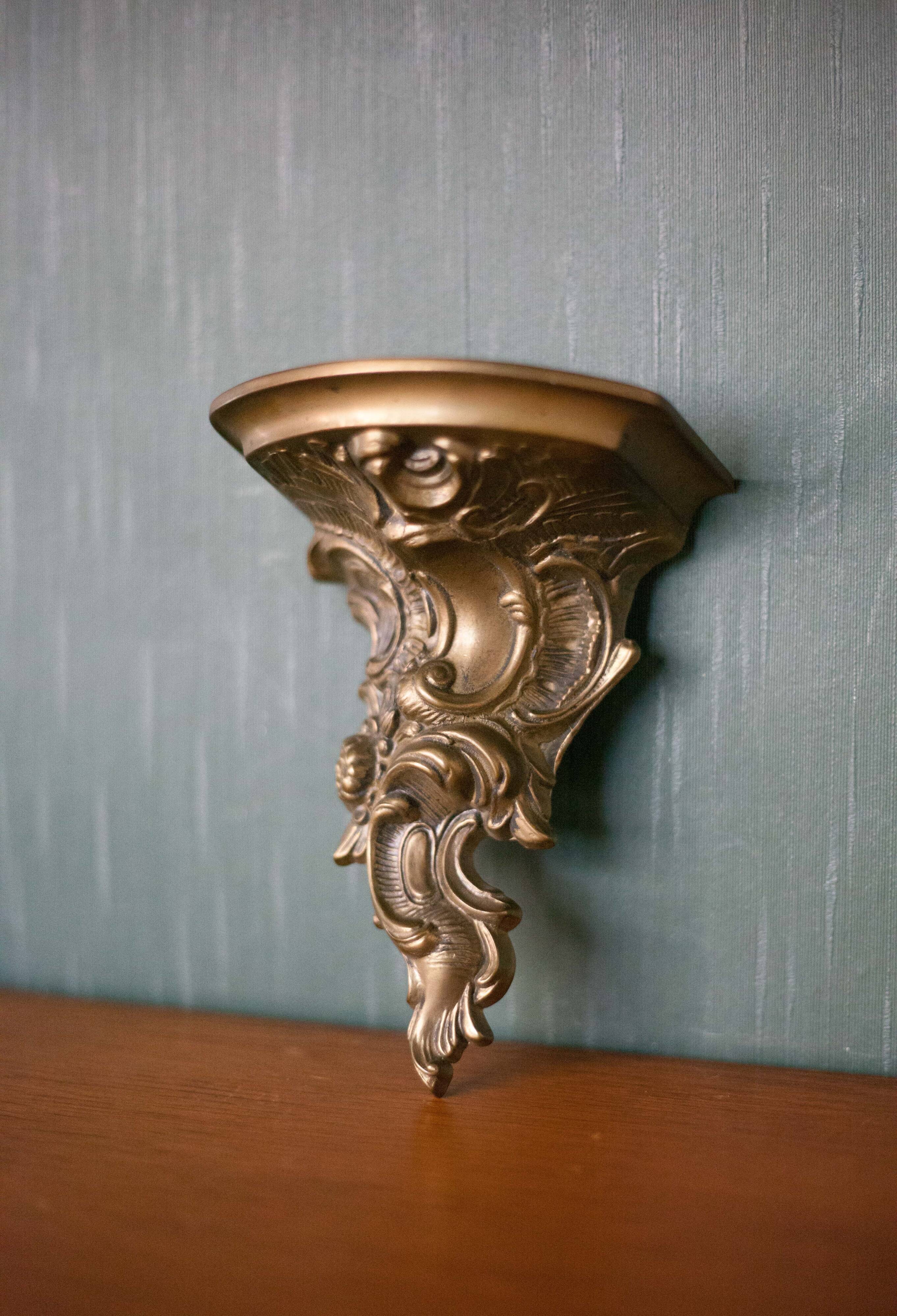 Rococo bronze wall console, small wall shelf, wall light, interior decoration