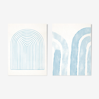 Pair of giclee prints, abstract blue wall art set of two, 50x70cm