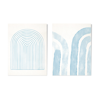 Pair of giclee prints, abstract blue wall art set of two, 50x70cm