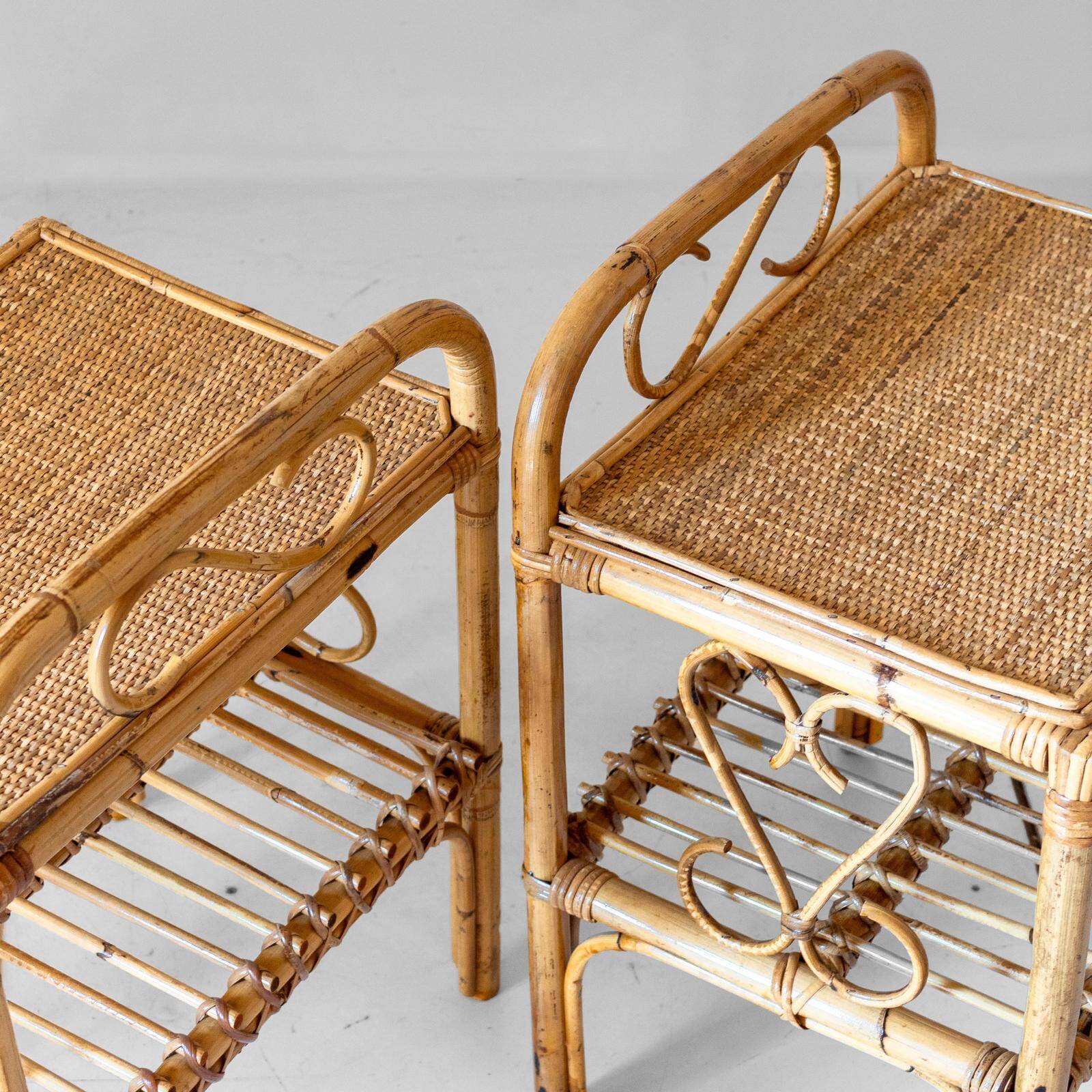 Midcentury Modern Italian Bamboo Side Tables, set of two, Italy 1960s