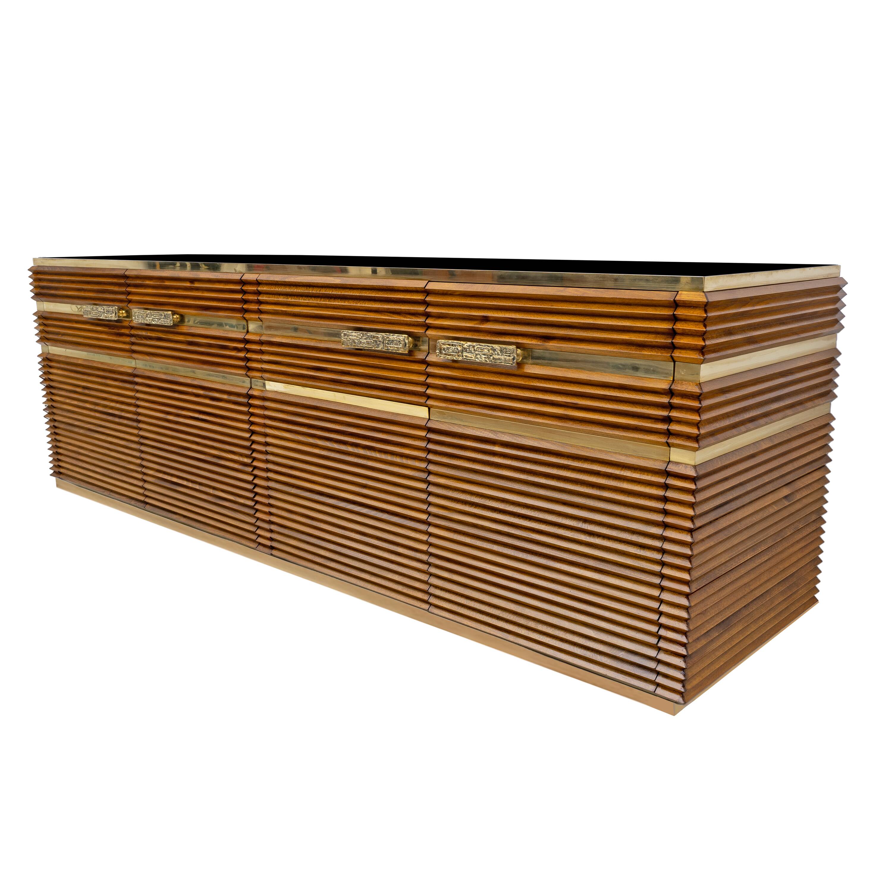 Mid-century Modern Italian Brass and Teak Sideboard, 1970s