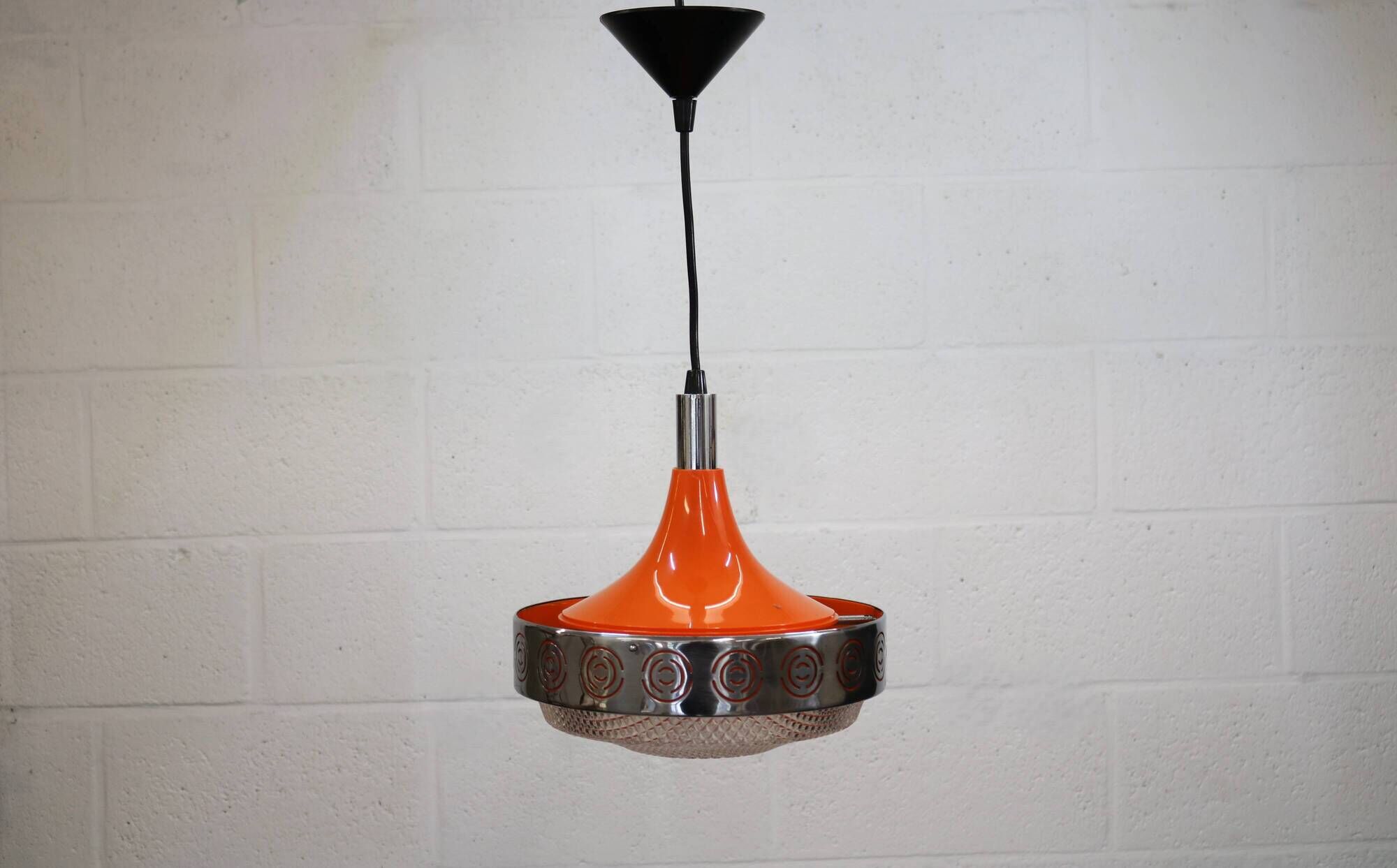 Vintage Chrome & Orange Pendant Lamp - 1970s Massive Belgium Lighting