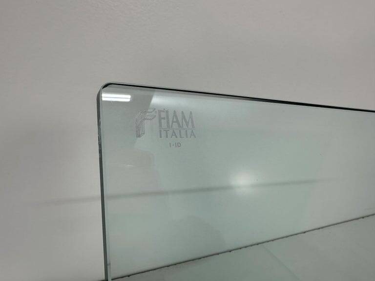 Italian Curved Glass and Metal Magazine Holder, FIAM, 1980s