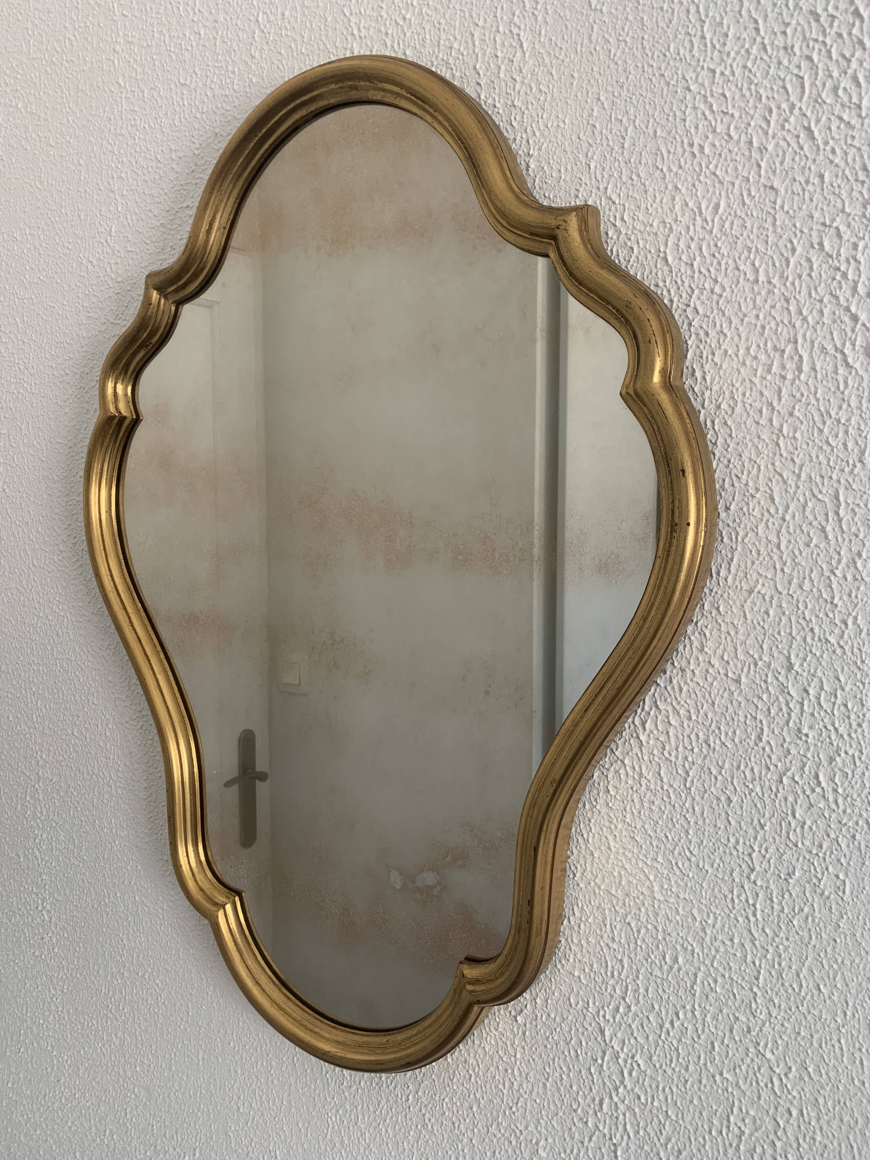Vintage mirror 1960 Belgian rocaille style gilded wood - 76 x 55cm