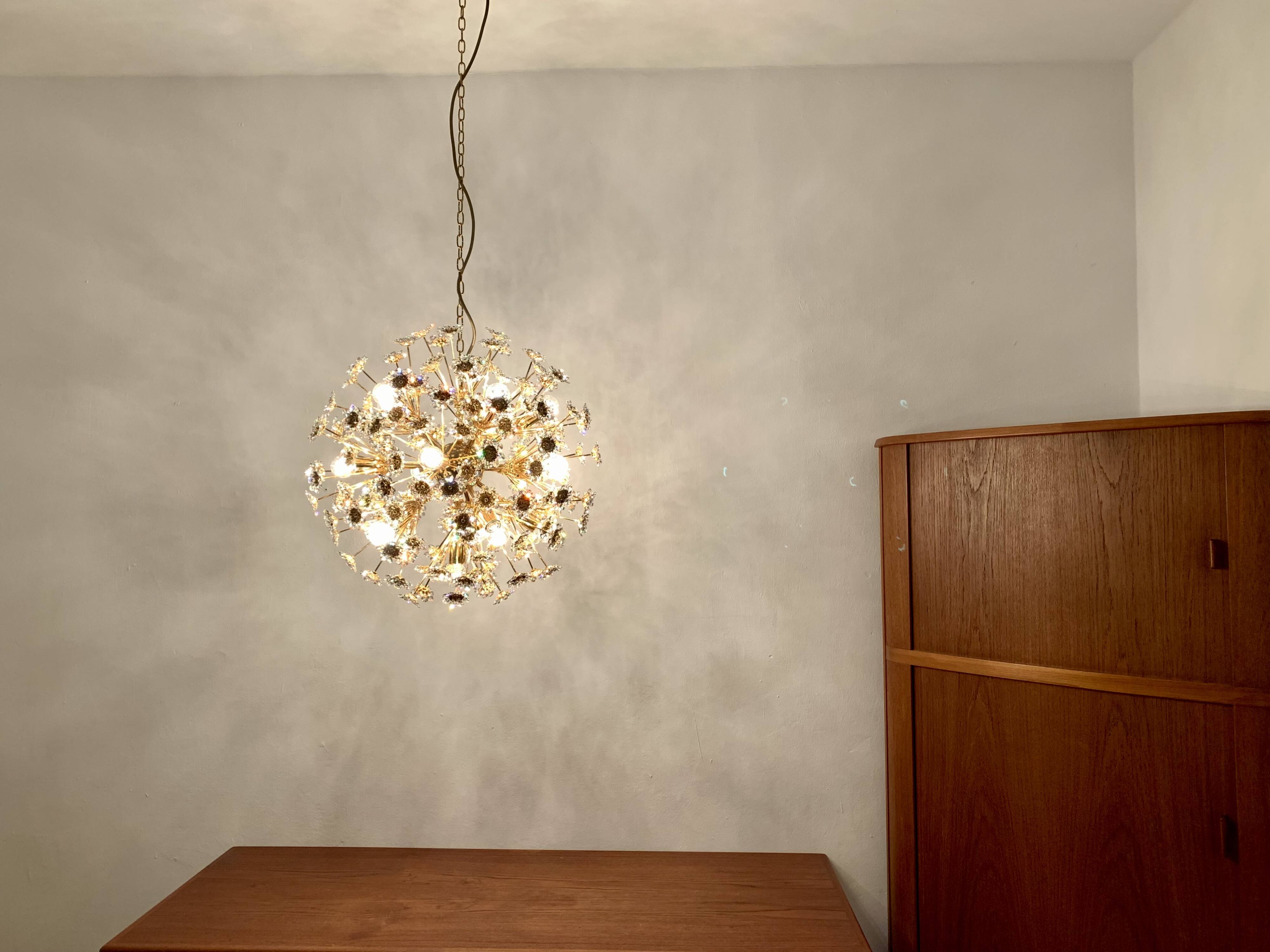 Large Floral Crystal Glass Ball Chandelier by Palwa