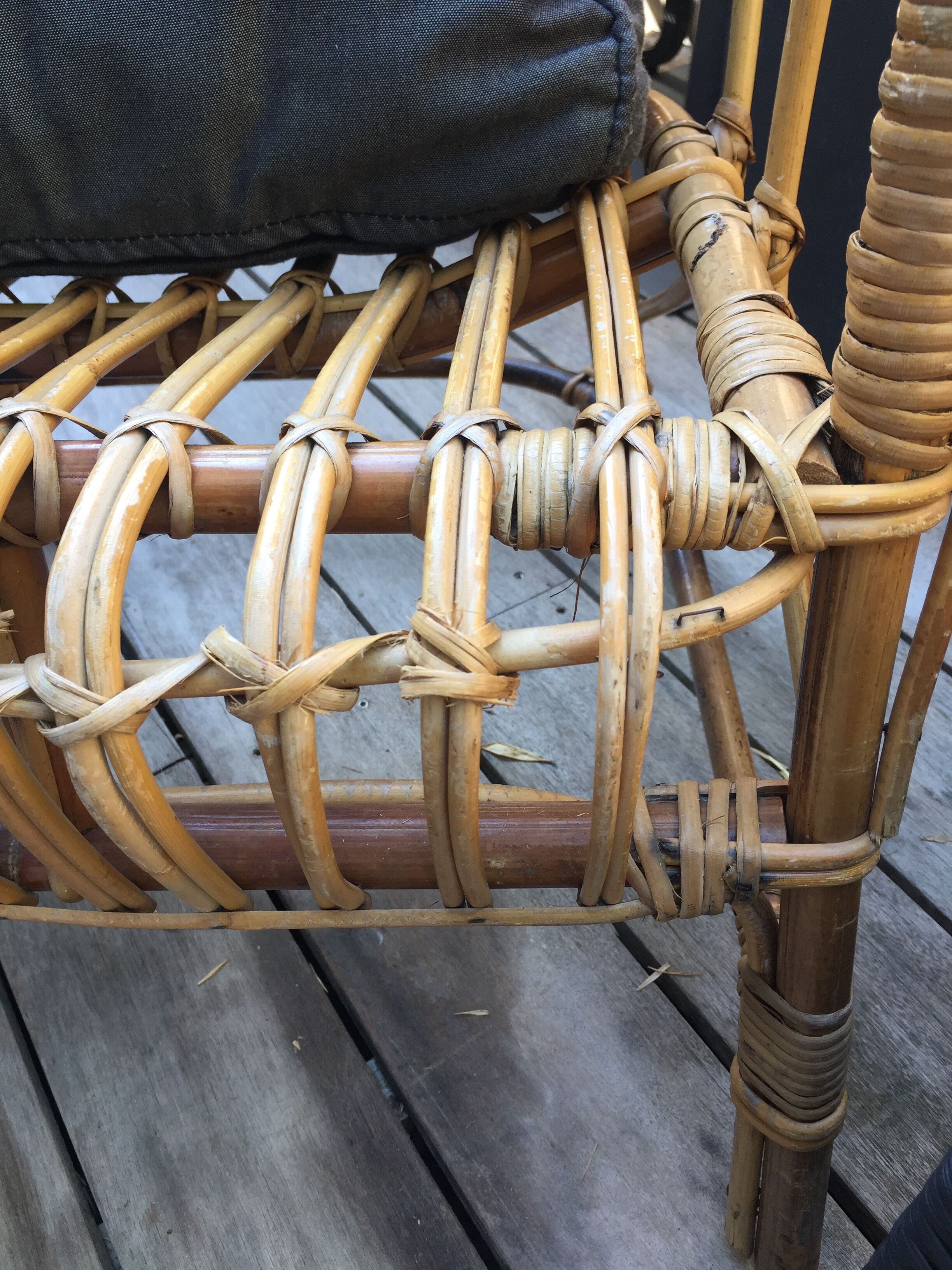 Vintage rattan and bamboo bench