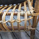 Vintage rattan and bamboo bench