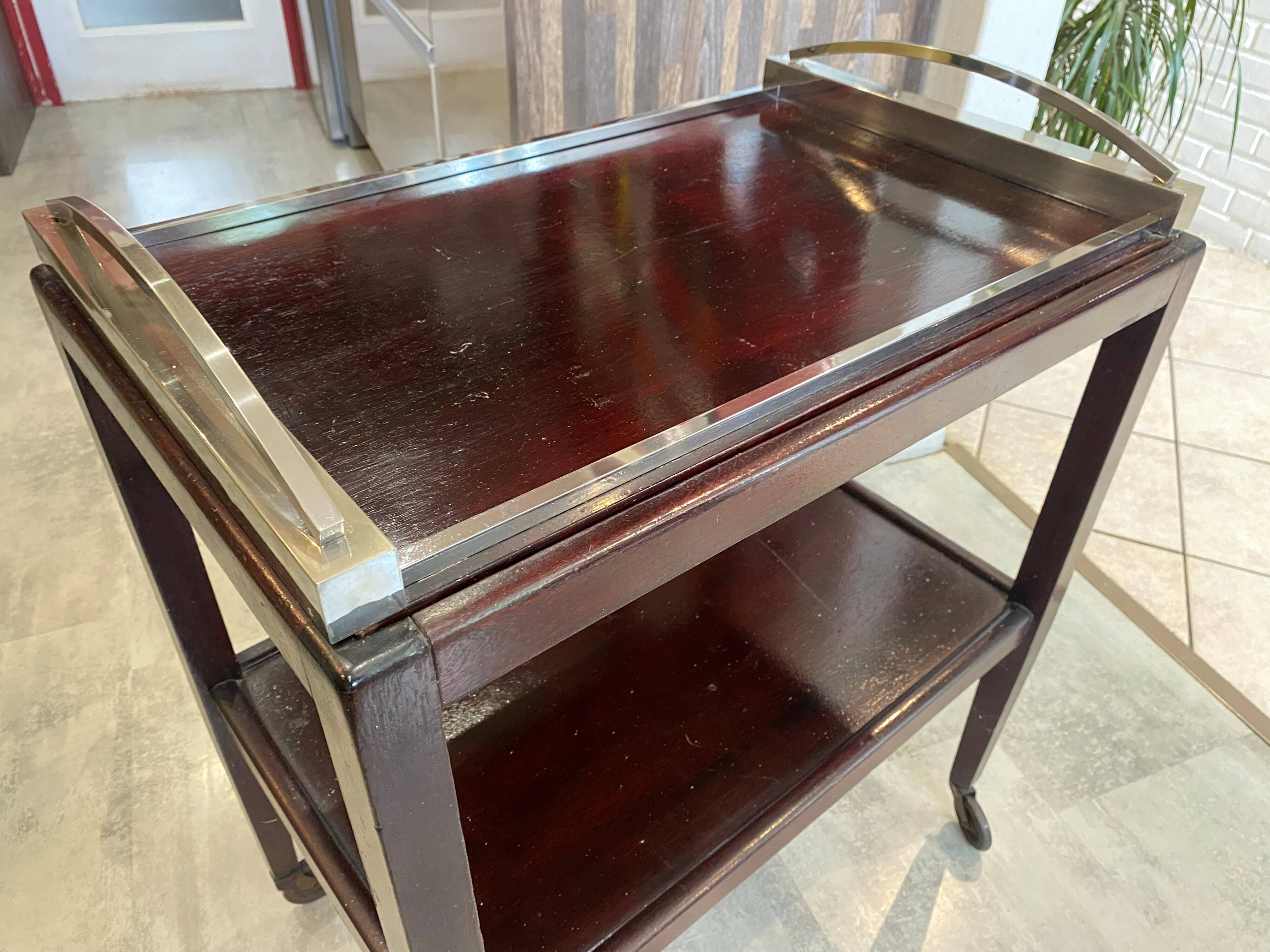 Rolling bar cart with 1 removable tray, Art Deco 1930.