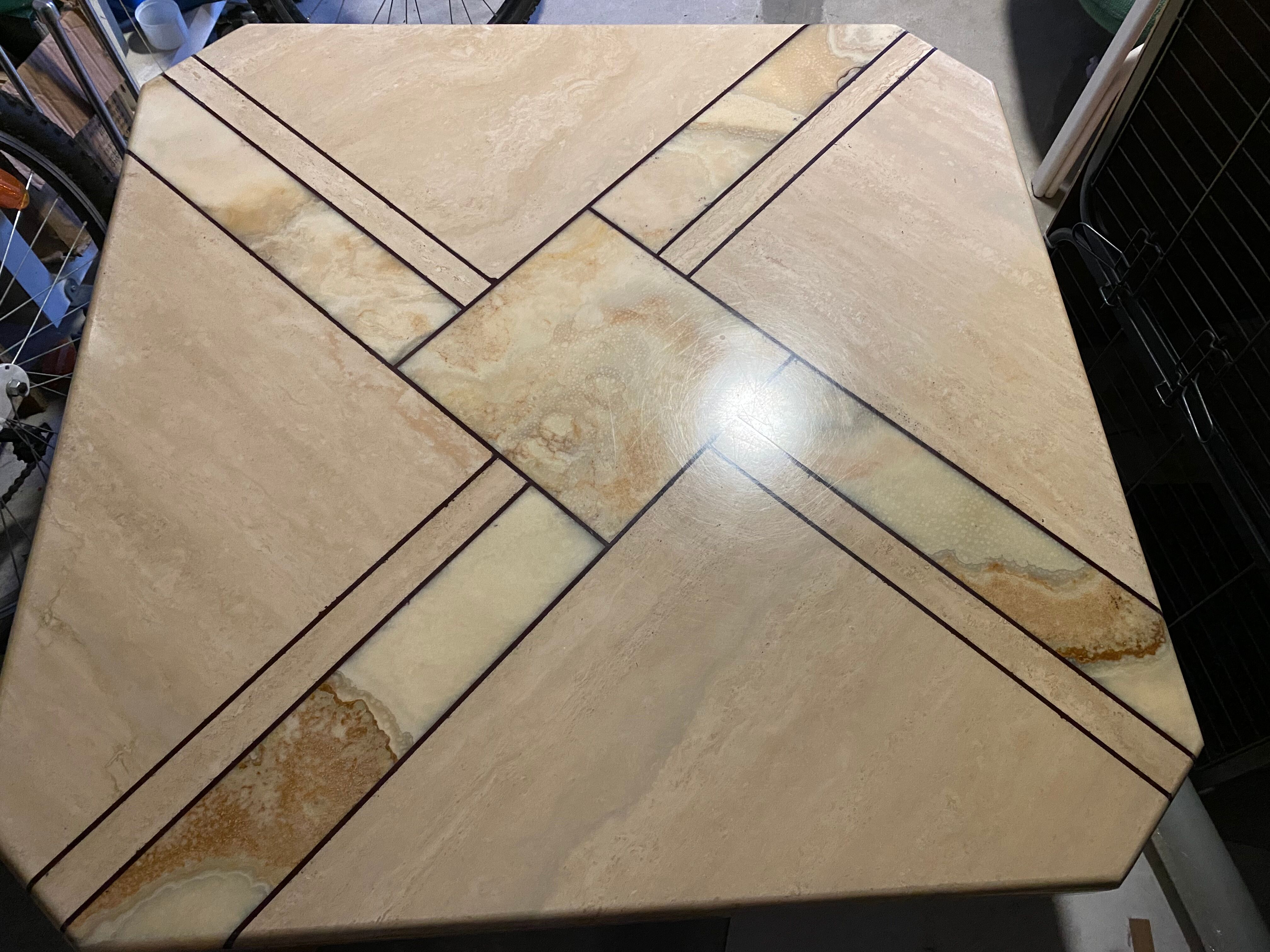 Vintage coffee table from the 80s in travertine and onyx made in italy