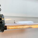 Industrial french polished aluminium hanging tube light, 1970s