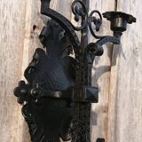 Pair of black wrought iron sconces - neo-Gothic style - from the 1950s