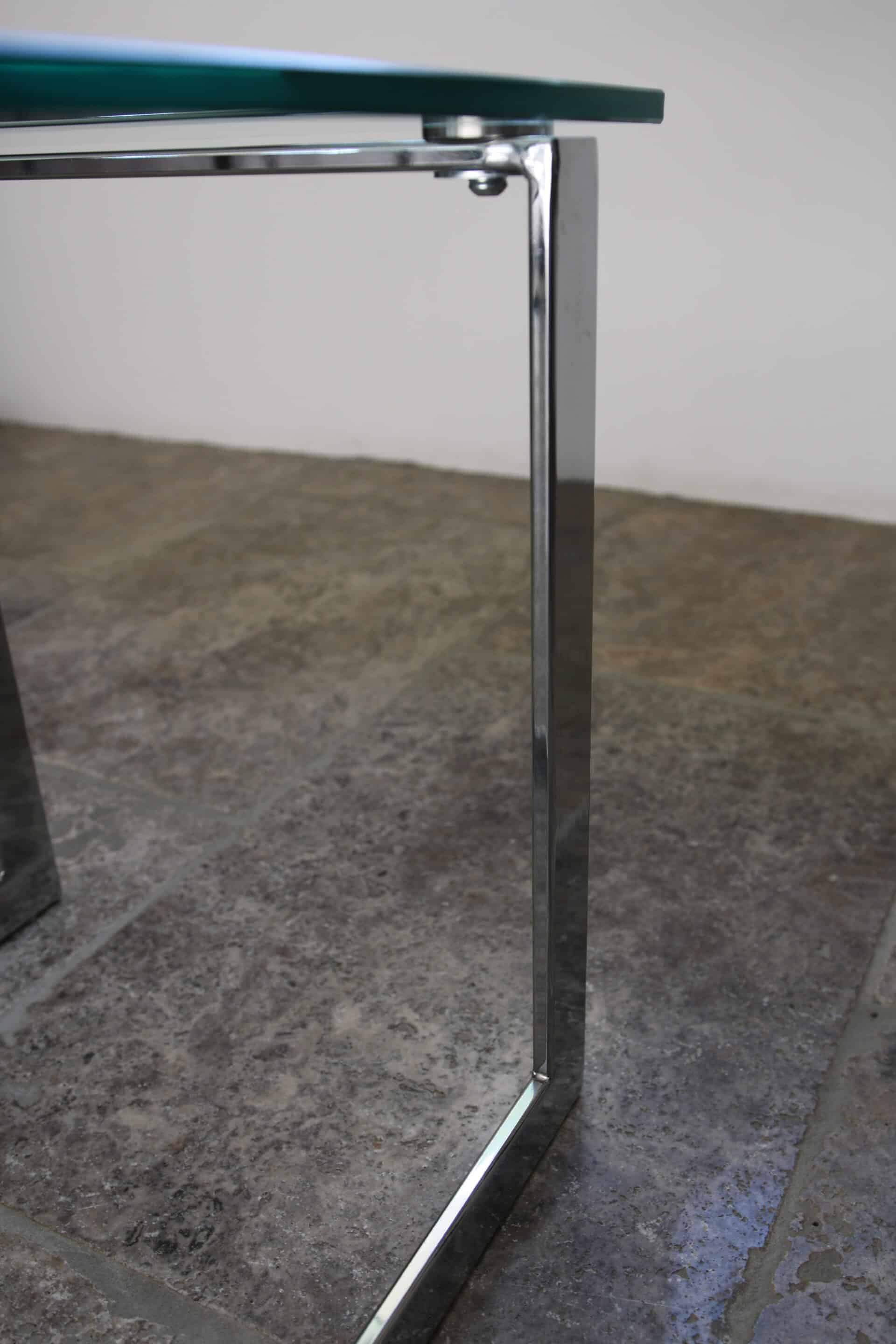 Table d’appoint verre, chrome  « Gebra », années 80, étiquette d'origine