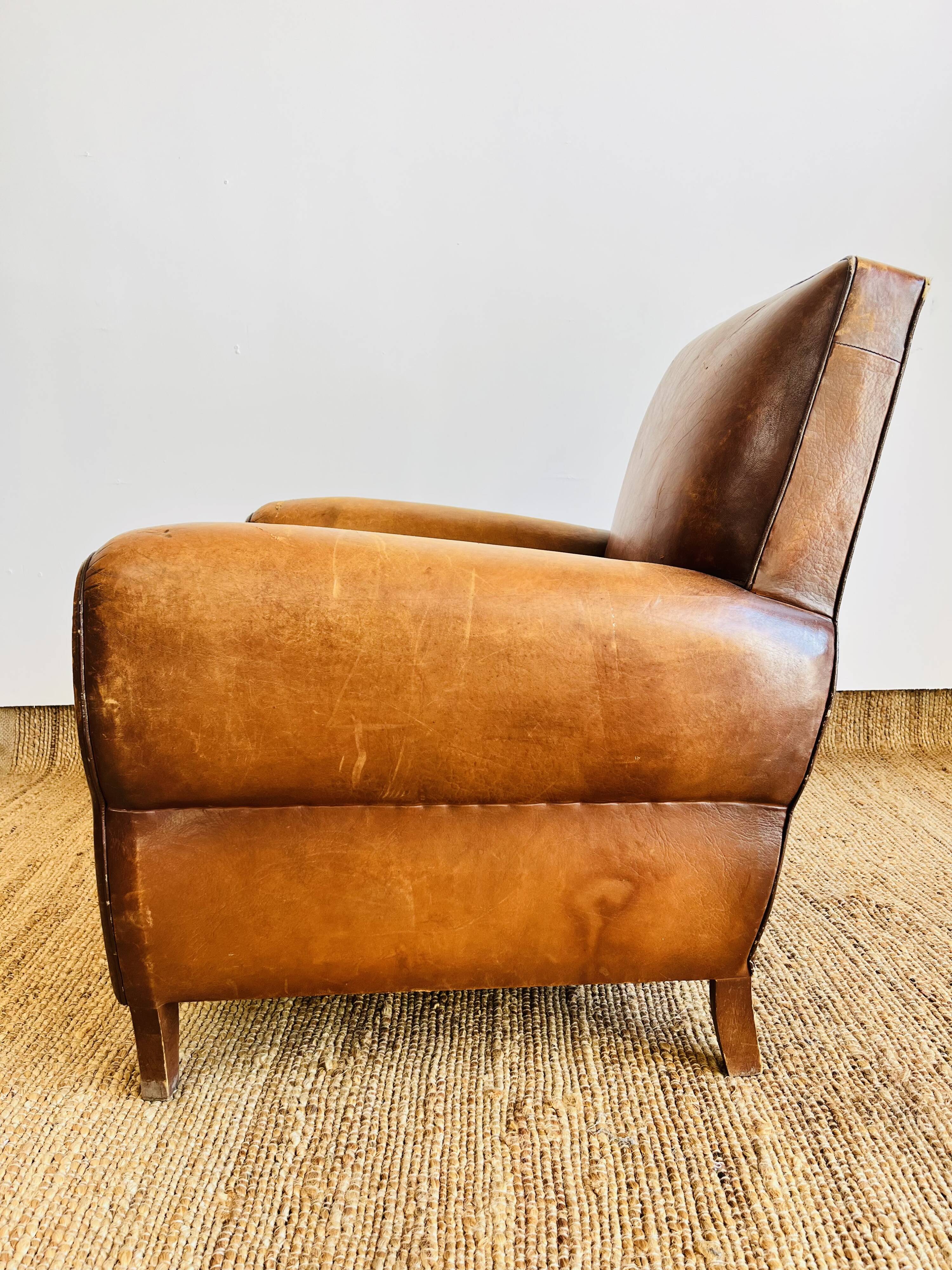 Fauteuil Club en cuir marron