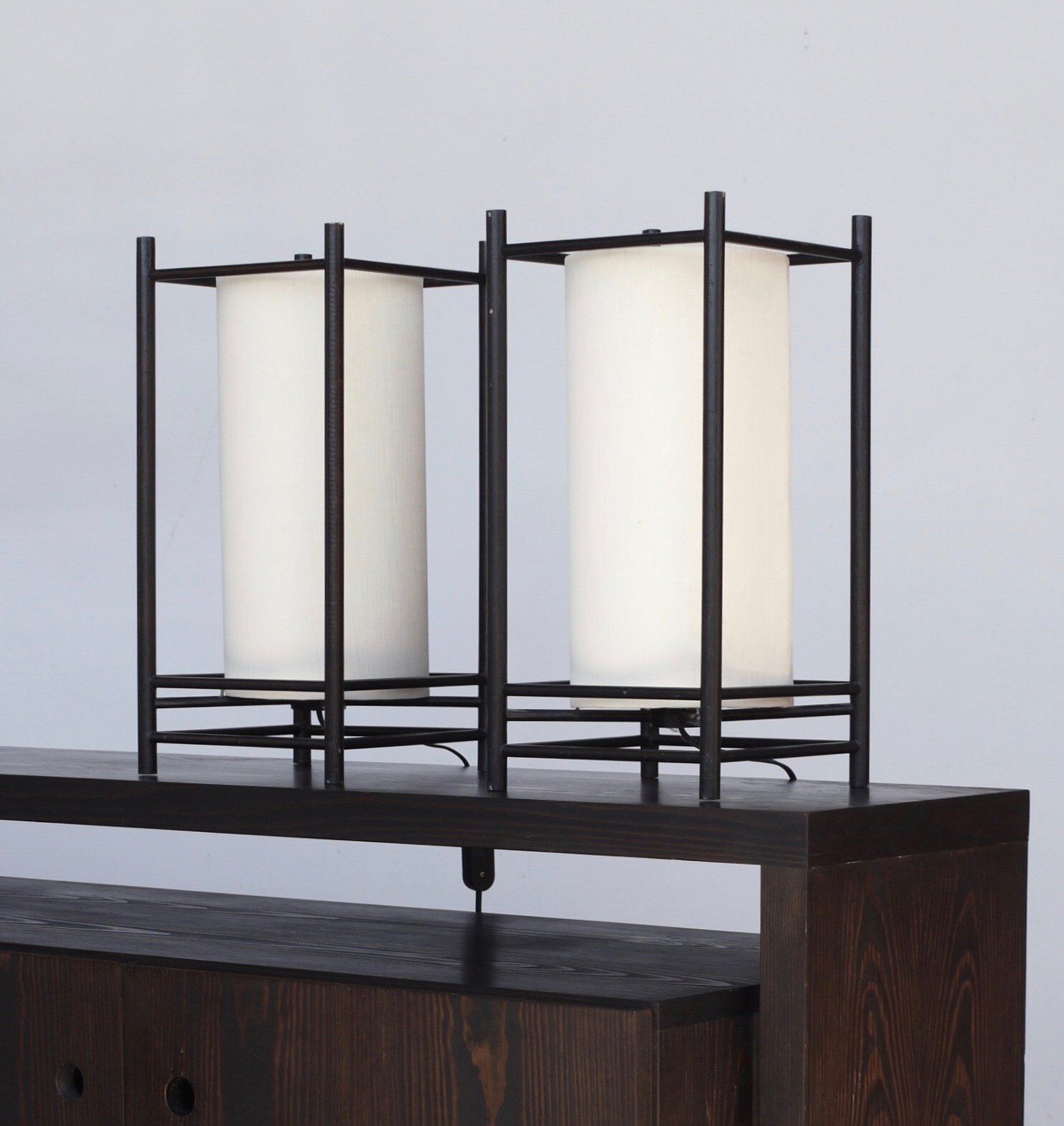 Pair of vintage Japanese style bedside lamps, 1980s