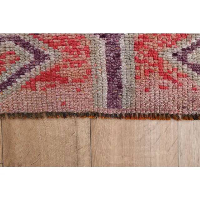 1970s Turkish Oushak Handmade Wool Cotton Pink Area Rug 103x335
