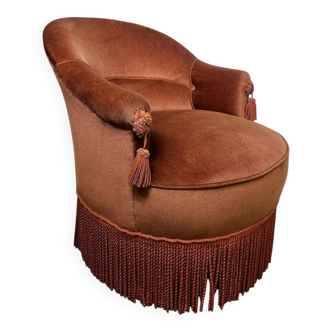 Vintage pink armchair / one seat / fringed armchair