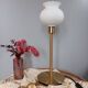 Living room lamp with gold metal base, matt white opaline globe, vintage