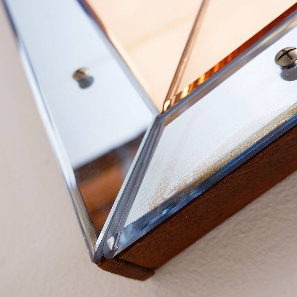 Bevelled wall mirror with blue and copper mirror panels - Italy 1930s