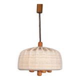 Scandinavian modern adjustable teak & wool pendant lamp from Domus, 1960s