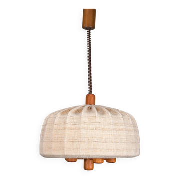 Lampe suspendue scandinave moderne en teck et laine réglable de Domus, années 1960.