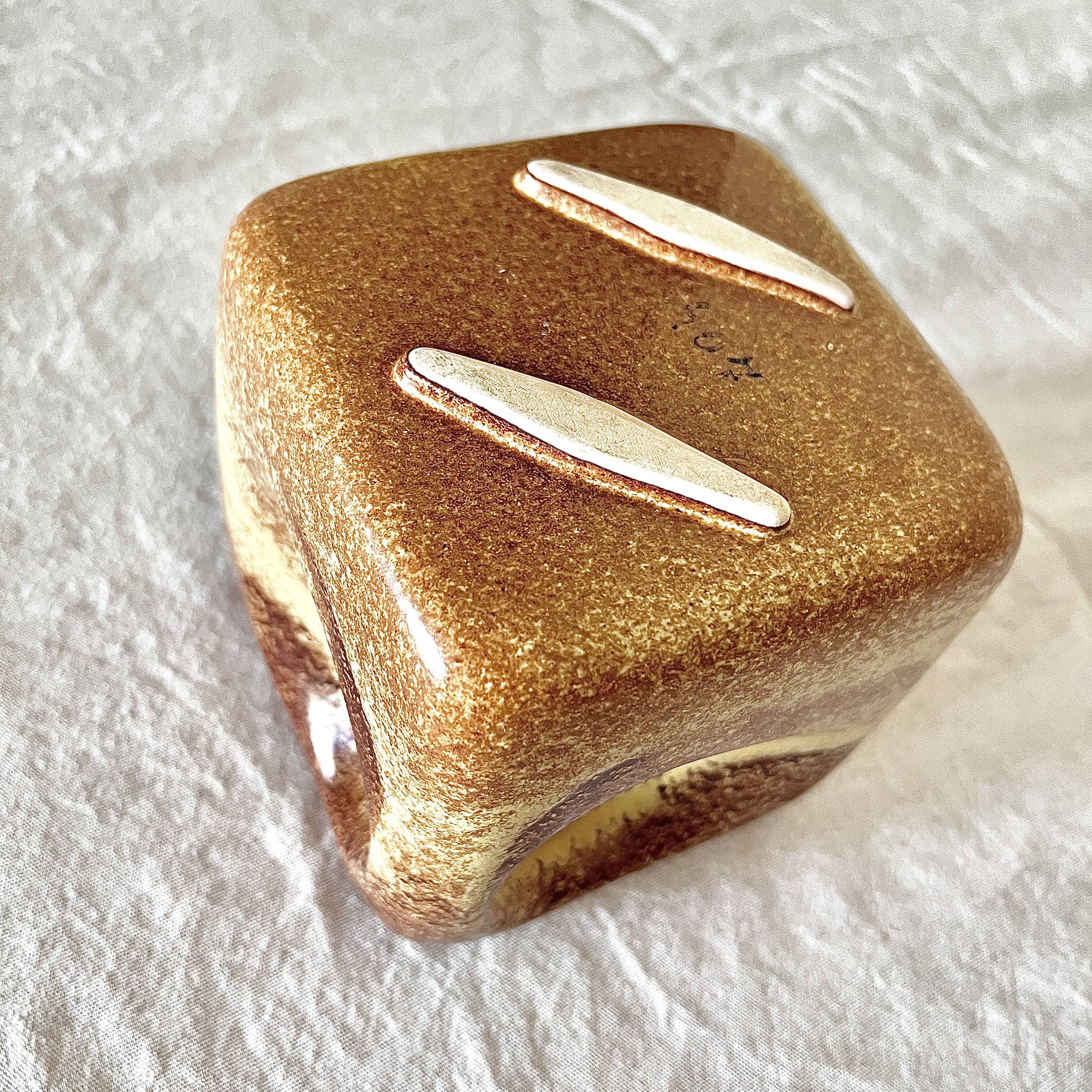 Bertoncello ,,screziato tabacco" glaze, cube vase italian vintage mid century from the 1970's by rob